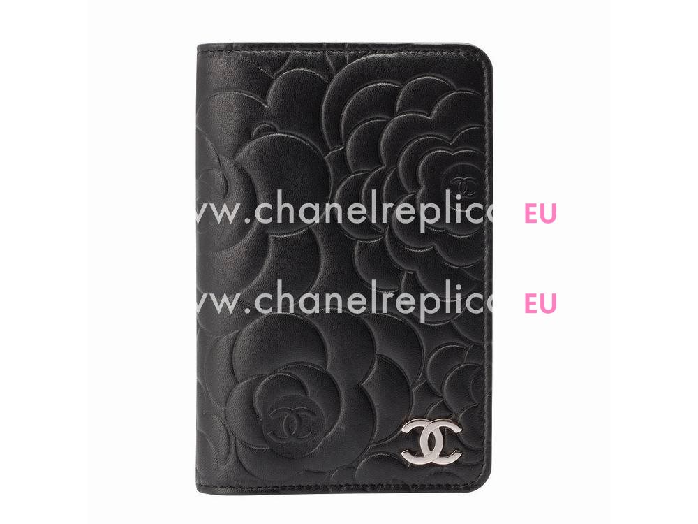 Chanel Camellia Lambskin CC Wallet In Black A32084