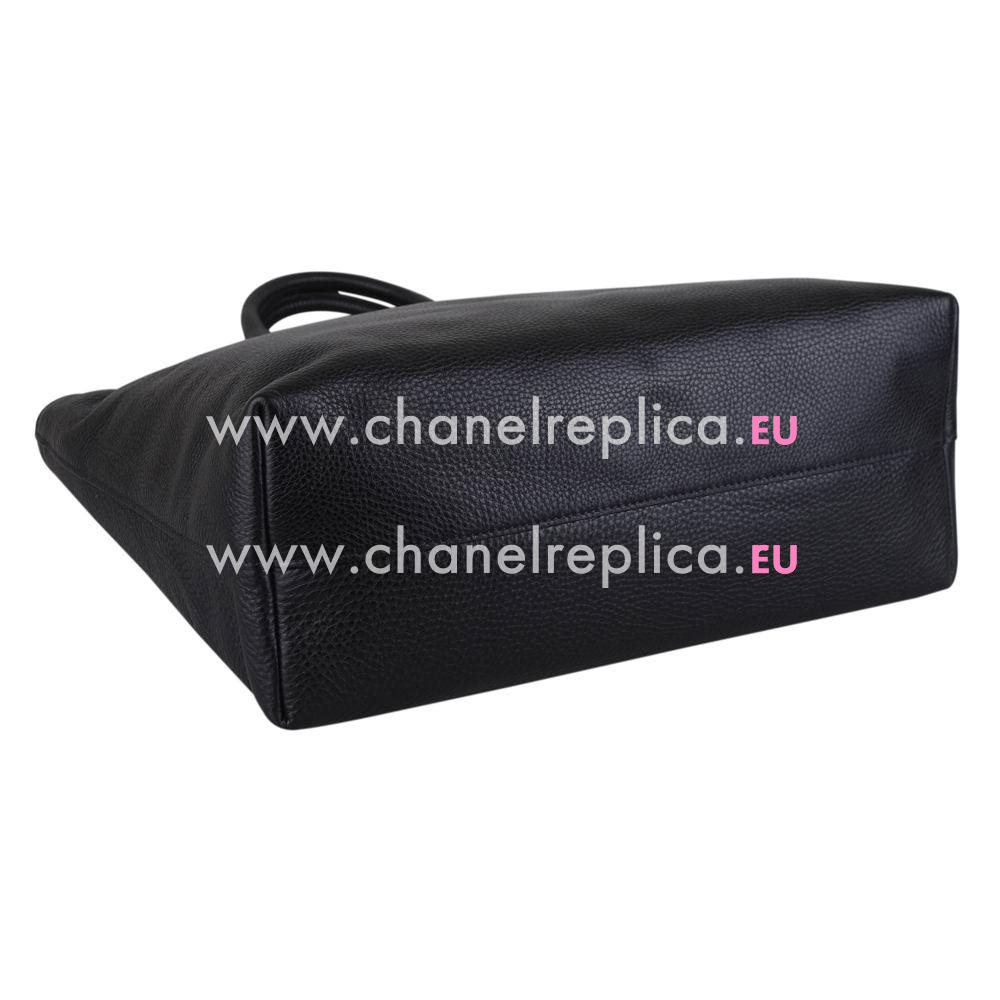 Prada Vitello Daino Triangle Logo Calfskin Should/handbag Black PR597E19