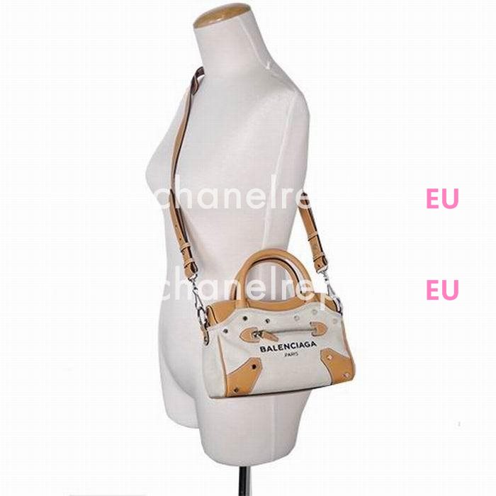 Balenciaga Navy Canvas Mini Bag Beige Camel B6112207