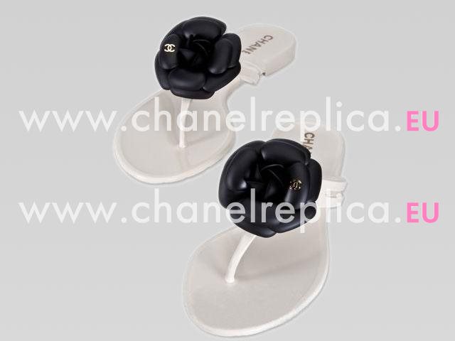 Chanel Camellia Flip-Flops Sandal In Black&Off-white 264285