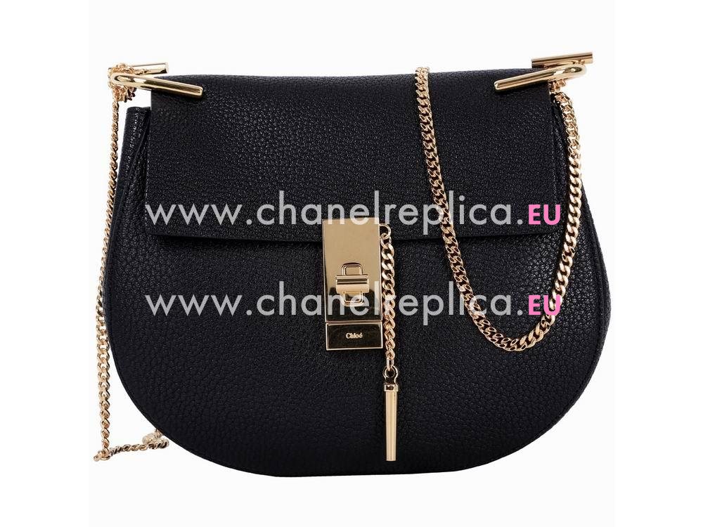 Chloe Drew Grain Leather Golden Chain Bag Black CH236204