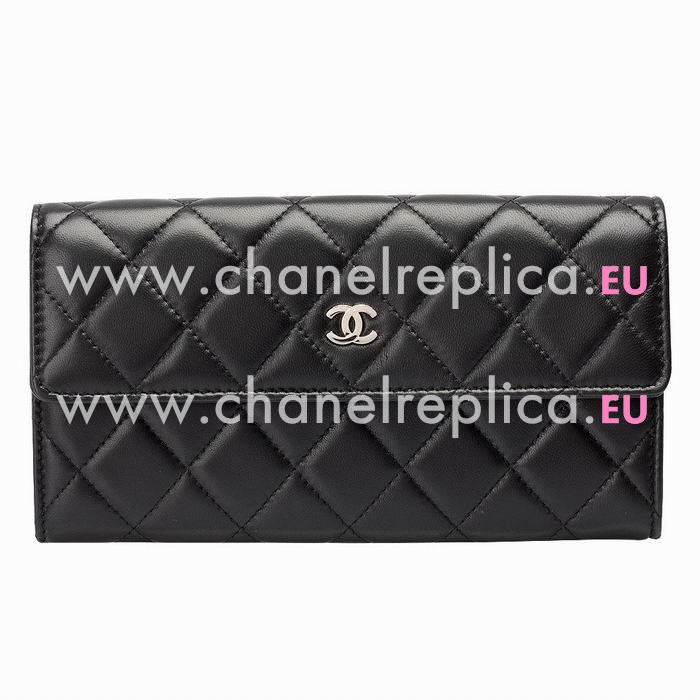 Chanel Classic Rhpmboids Stripe Lambskin Wallet Black C7041605