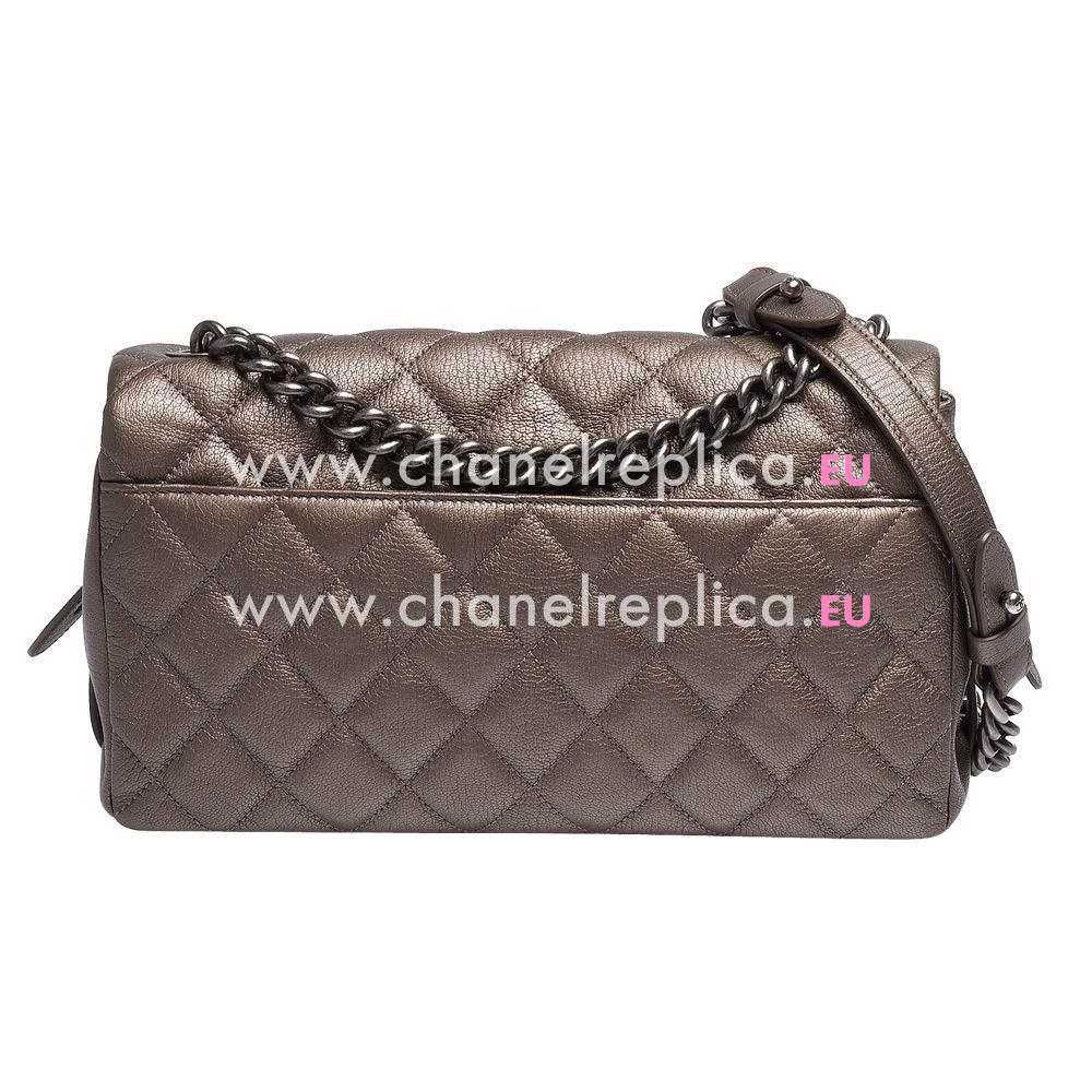 CHANEL Classic Anti Silvery Hardware Rhombic Calfskin Bag in Mocha A610418