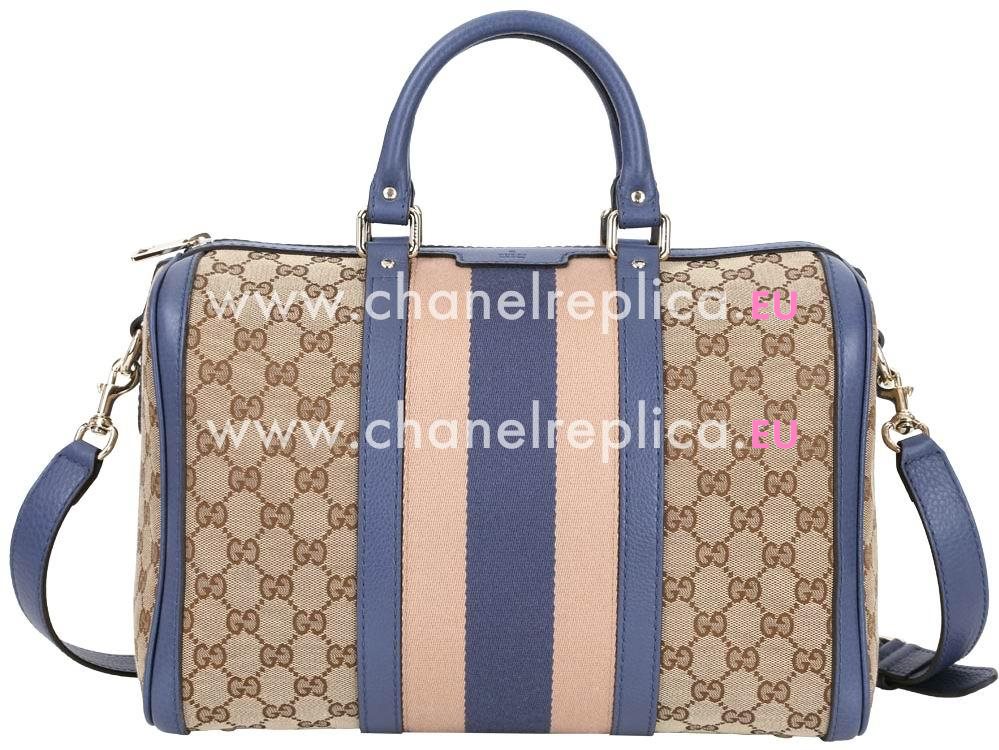 Gucci Vintage Web Blue Calfskin With GG Fabric Boston Bag G63835