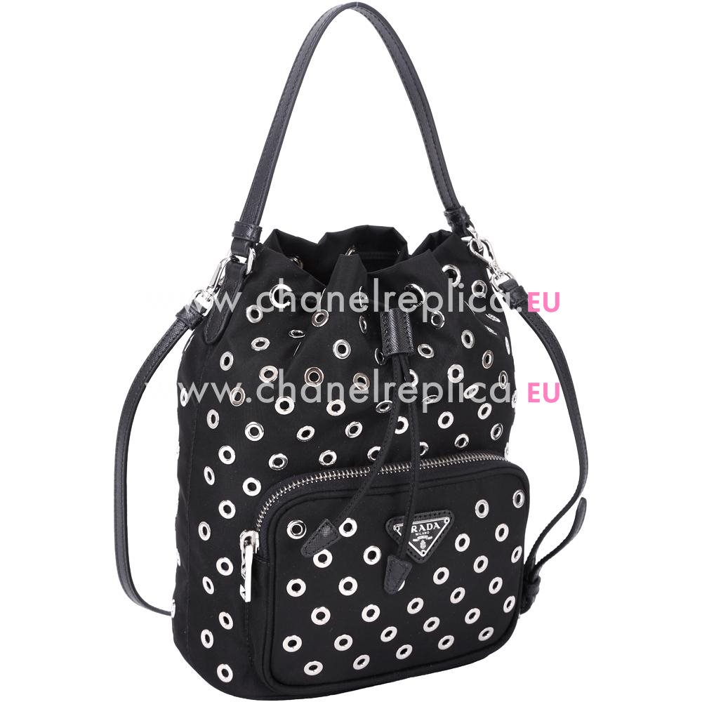 Prada Tessuto City Triangle Logo Nylon Noe With Studs Black PRB50226