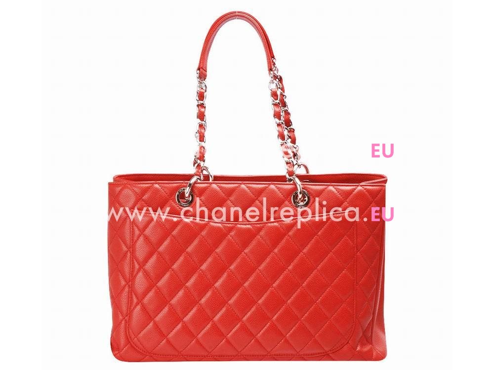 CHANEL Caviar Large Grand Shopper Tote Bag Red(Silver) A548285