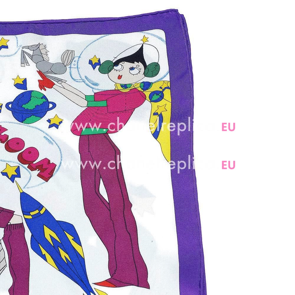 Hermes Un Week-End Dans IEspace Silk Scarf Purple H6102837