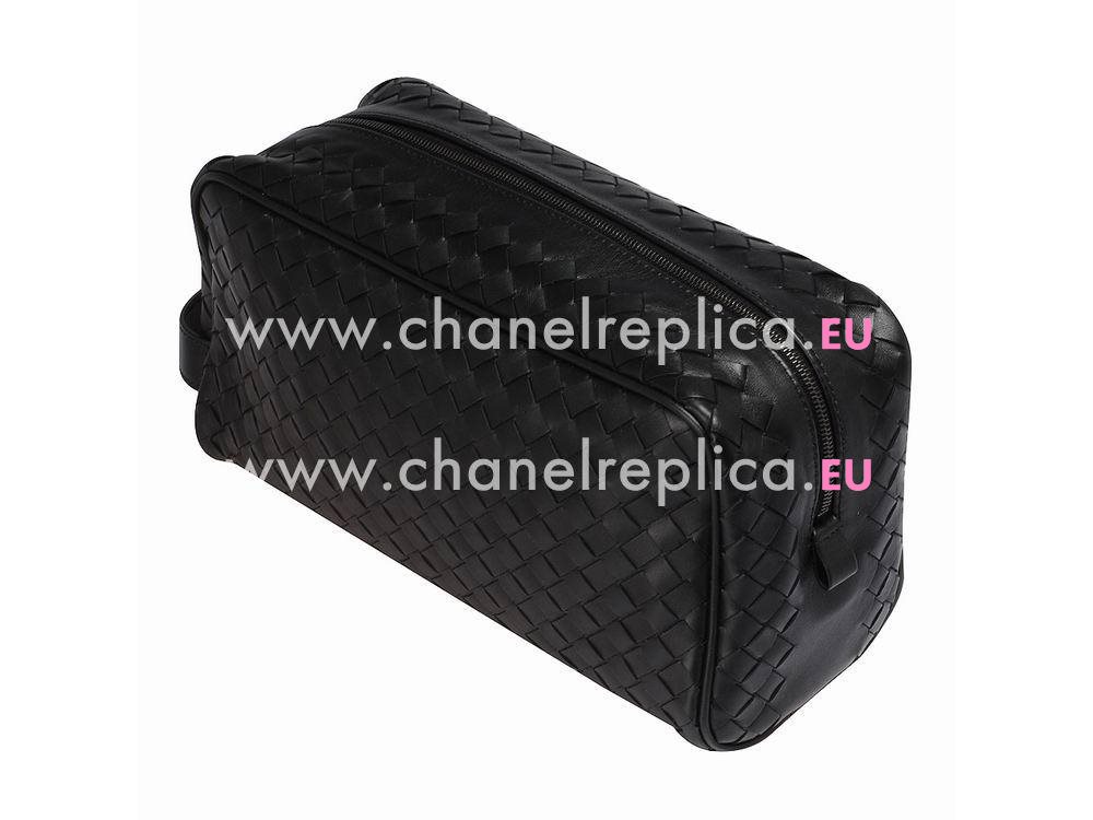Bottega Veneta Woven Calfskin Leather Clutch Black BV524041