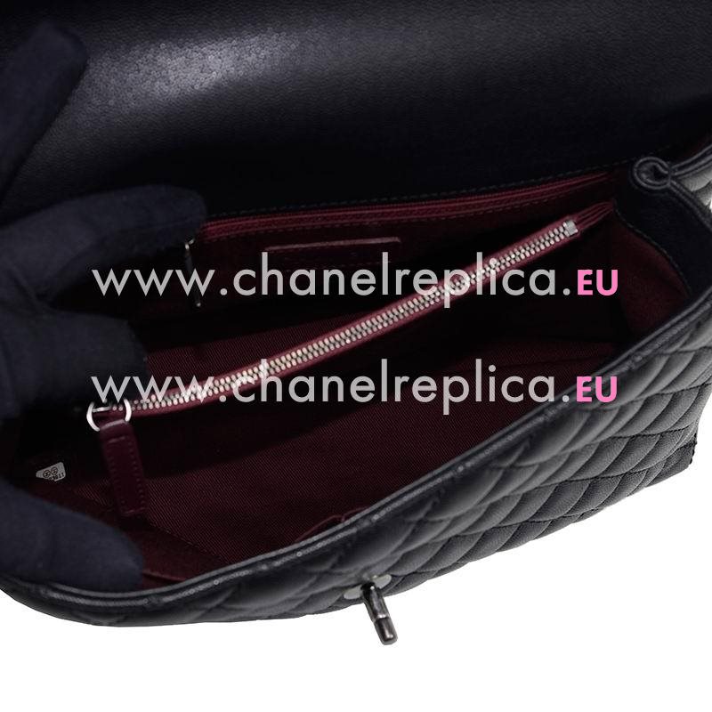 Chanel Calfskin Leather Coco Handle Anti-Silver Hardware Black A92992CBLKS