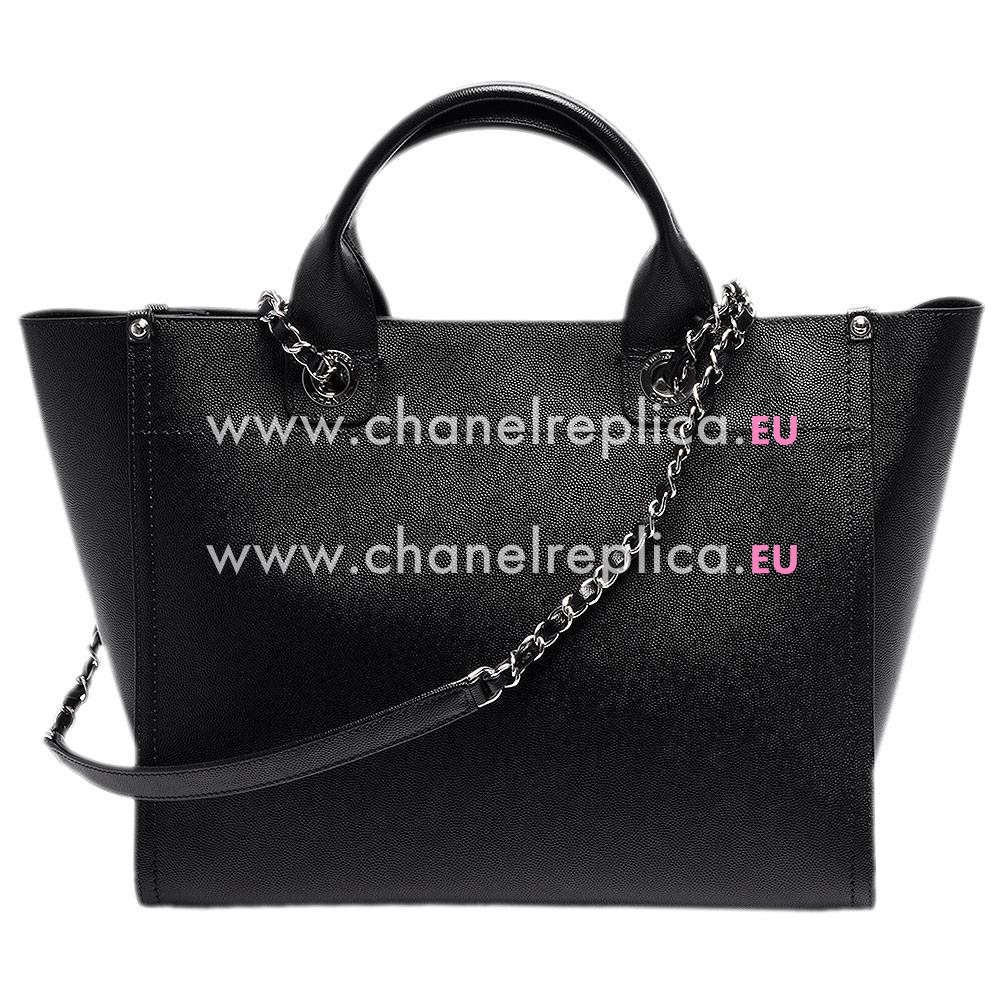Chanel Deauville Grained Calfskin Silver Chain Large Shop Tote Bag AD13059