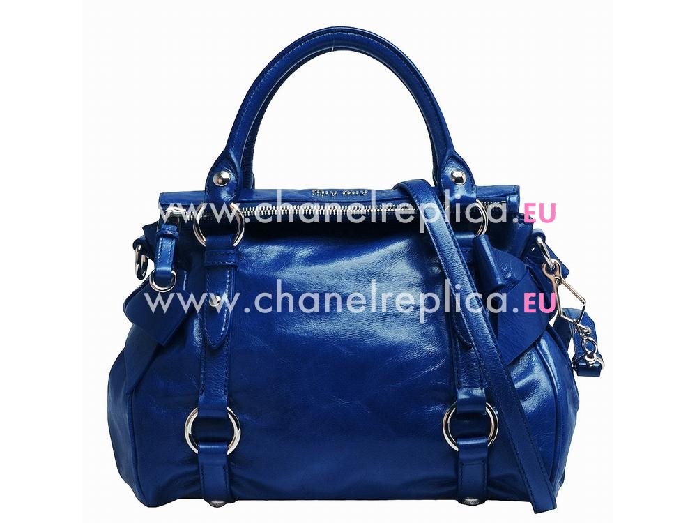 Miu Miu Vitello Lux Calfskin Bow Bag Sapphire Blue MU5635