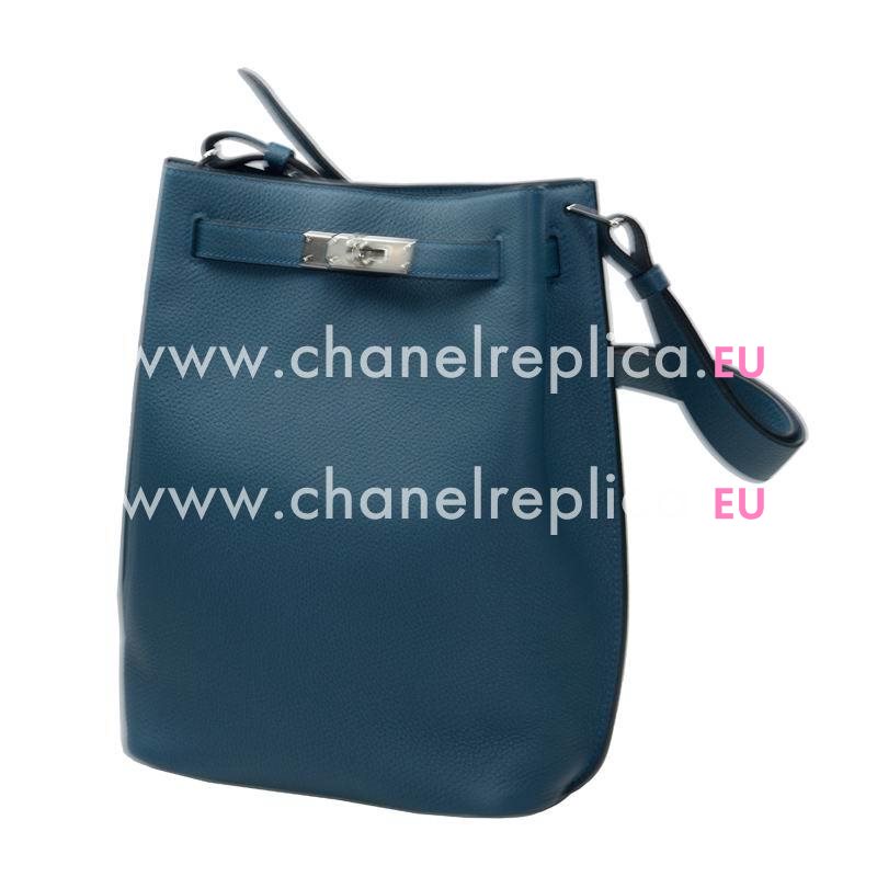 Hermes So Kelly 22 Blue Togo Leahter Handbag With Palladium Hardware HS221PTL