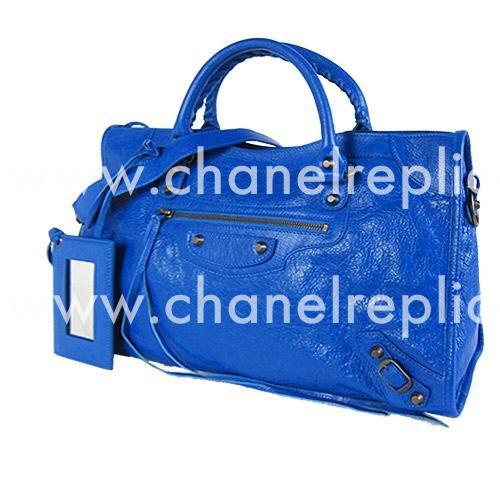 Balenciage City Lambskin Aged Brass hardware Classic Bag Sapphire B2654984