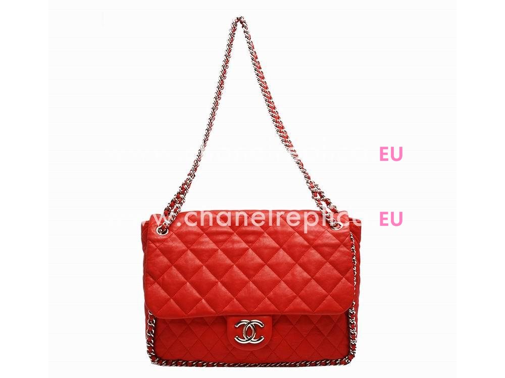 Chanel Lambskin Chain Around Maxi Flap Bag Orange Red A55165