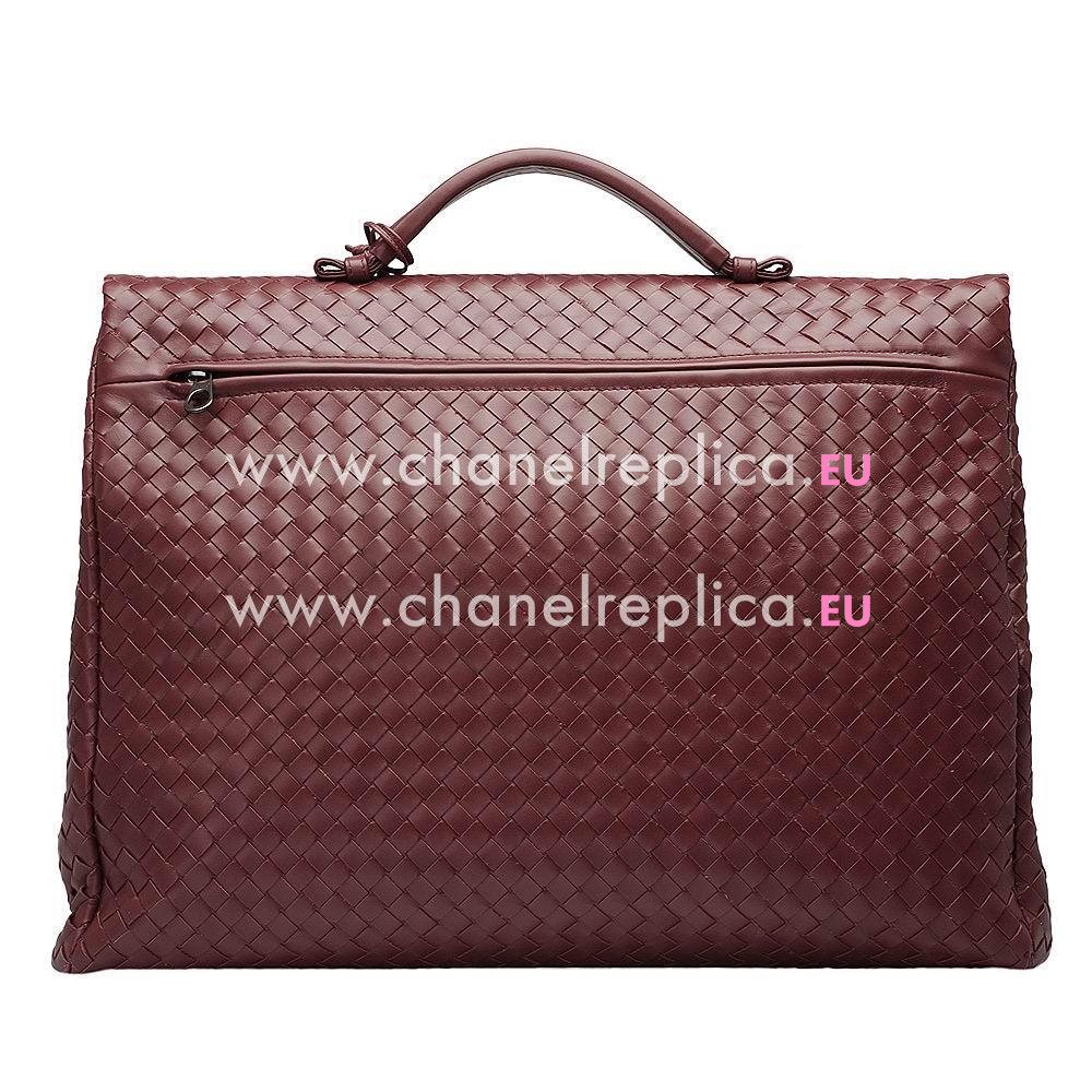 Bottega Veneta Classic Calfskin Leather Woven Briefcase Burgundy B4715216