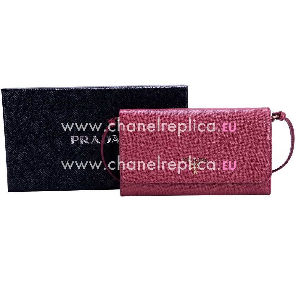 Prada Saffiano Metal Embossment Logo Cowhide Should/Handle bag In Berry Red PR5822460
