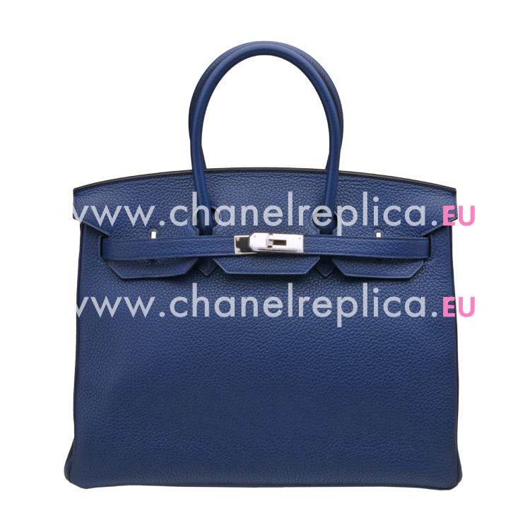 Hermes Birkin 35 Bleu Saphir Togo Leather Palladium Handbag Hand Sew HB1035TLS