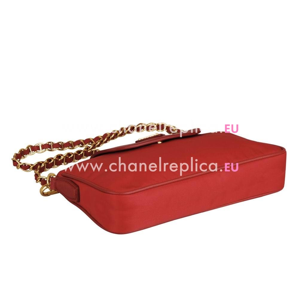 Prada Triangle Logo Plate Cluch Nylon Bag In Red P422143