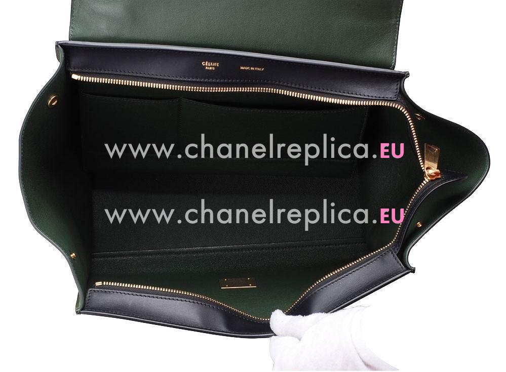 CELINE Medium Calfskin & Chamois Luggage Black/Dark Green CE492092