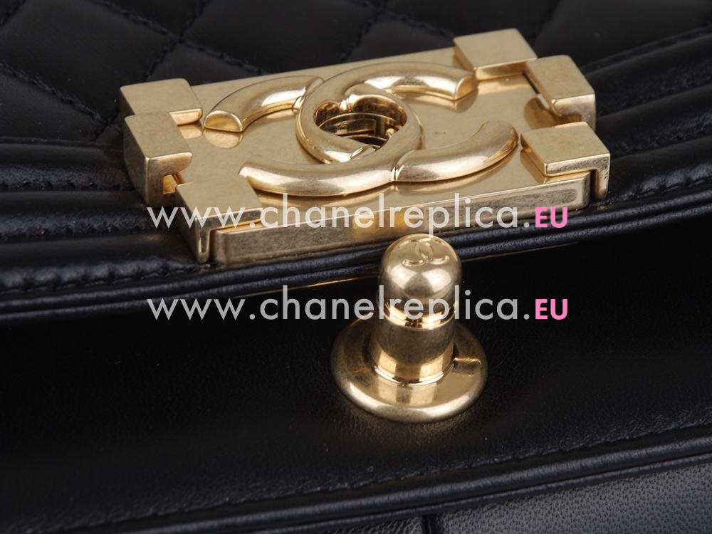 Chanel Calfskin Boy Bag Handbag Gold hardware Black A30677