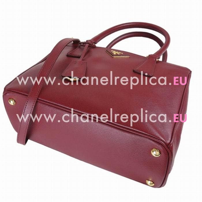 Prada Saffiano Lux Gold Triangle Logo Medium Bag Wine Red PB1BA863