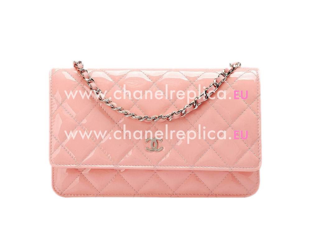 Chanel CC Patent Leather Woc Bag Silver Pink A33814SPK