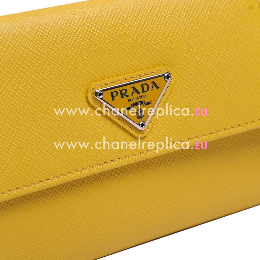Prada Saffiano Triang Embossment Logo Cowhide Loose Change Wallet In Light Yellow PR61017026