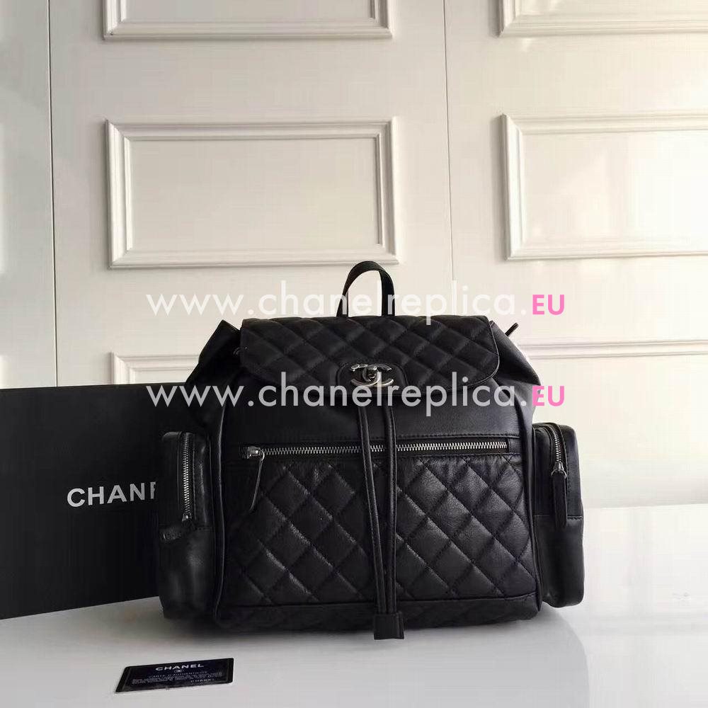 CHANEL 2017 New Style Clafskin Gold Chain Shoulder Backpack in Black C6121202