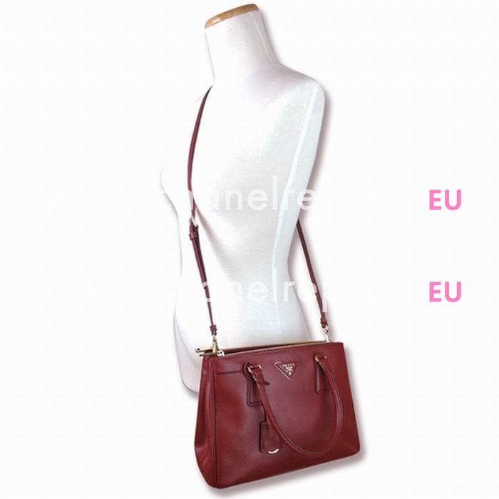 Prada Saffiano Lux Gold Triangle Logo Medium Bag Wine Red PB1BA863