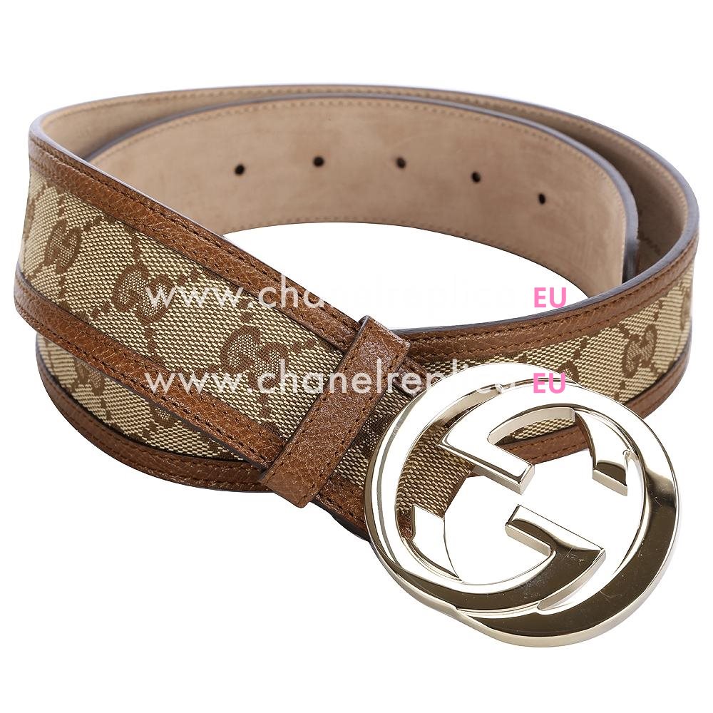 Gucci Classic Double G Tweed Fabric-Calfskin Silver Buckle Brown G4885020