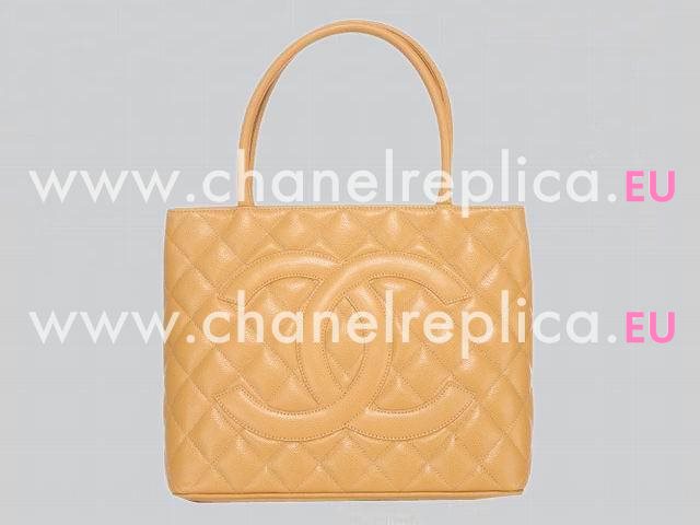 Chanel Caviar Medallion Silver Chain Light Camel A01804LCA