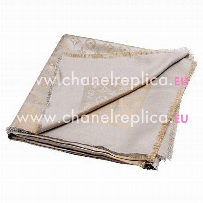 Louis Vuitton Classic Mongram Silk Wool Shawl Beige M74121