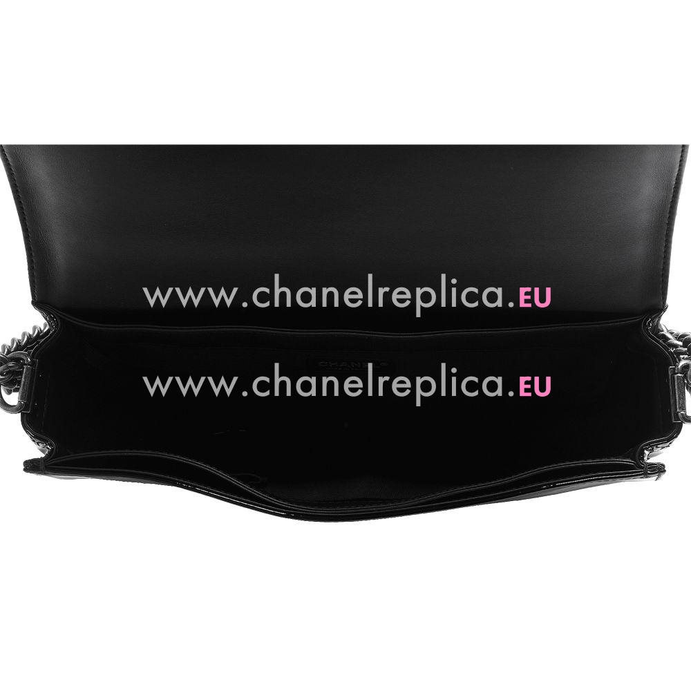 Chanel Patent Leather Anti-Silver Chain Boy Bag In Black A367669