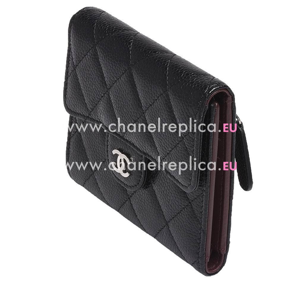 Chanel Classic Silvery CC Logo Rhombic Calfskin Wallet Black C6112111