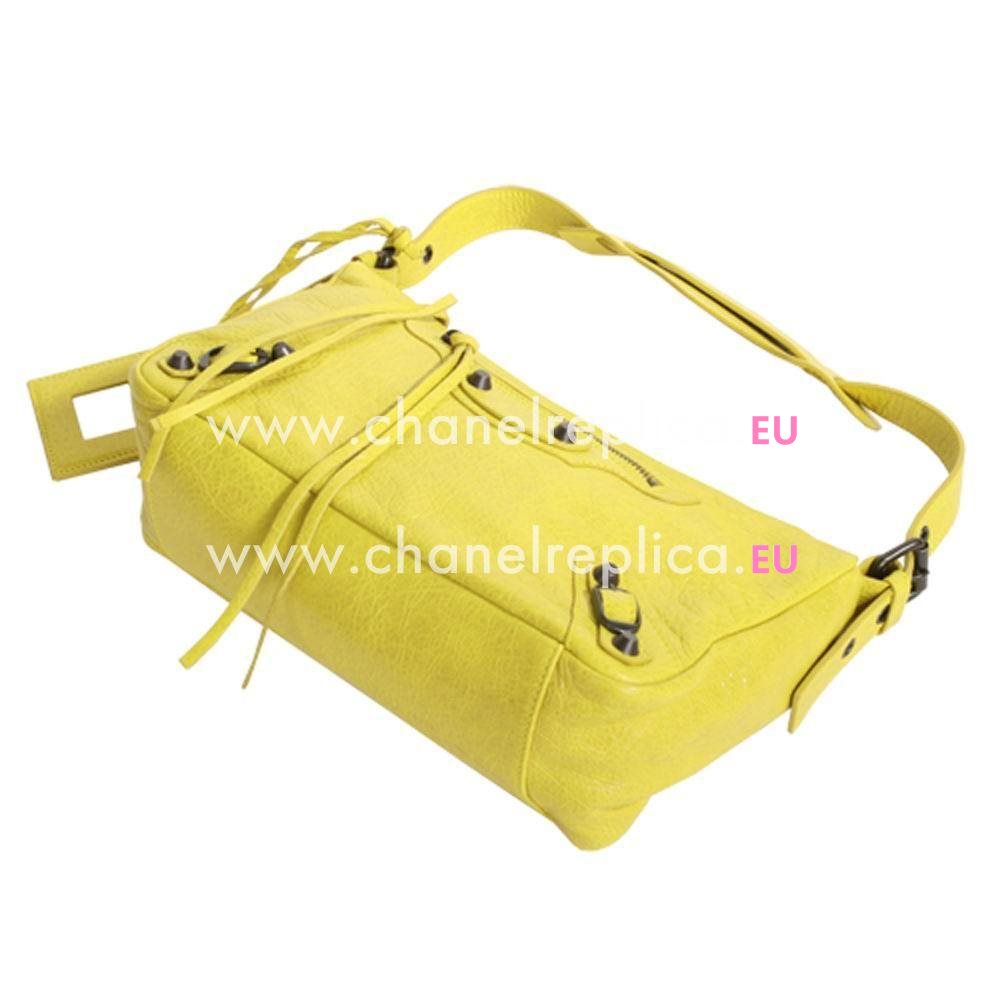 Balenciaga Classic Getaway Calfskin motorcycle Bag Lemon Yellow B6112201