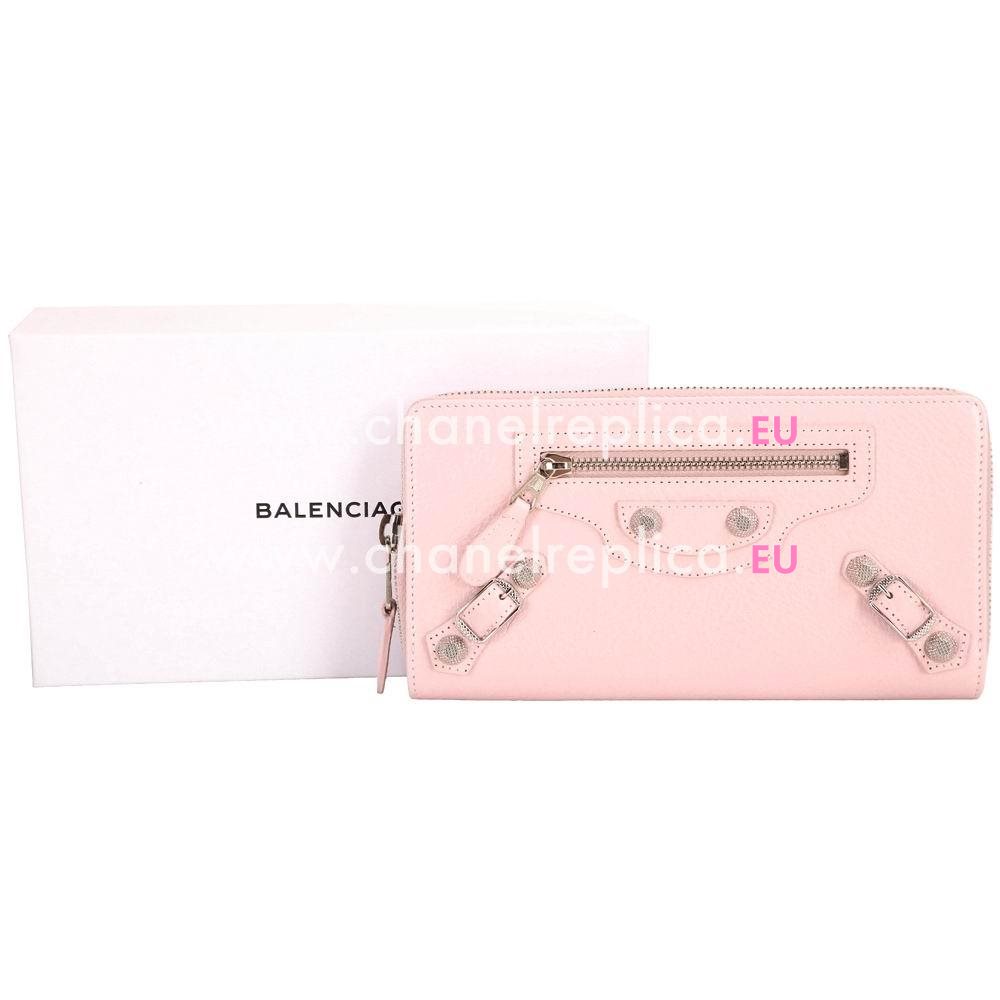 Balenciaga Continental Classic Lambskin Silvery Hardware Wallets Pink B5265638
