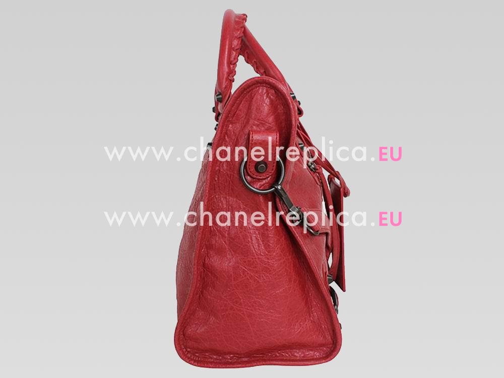 Balenciage City Medium Small Studs Lambskin Bag Scarlet G454512