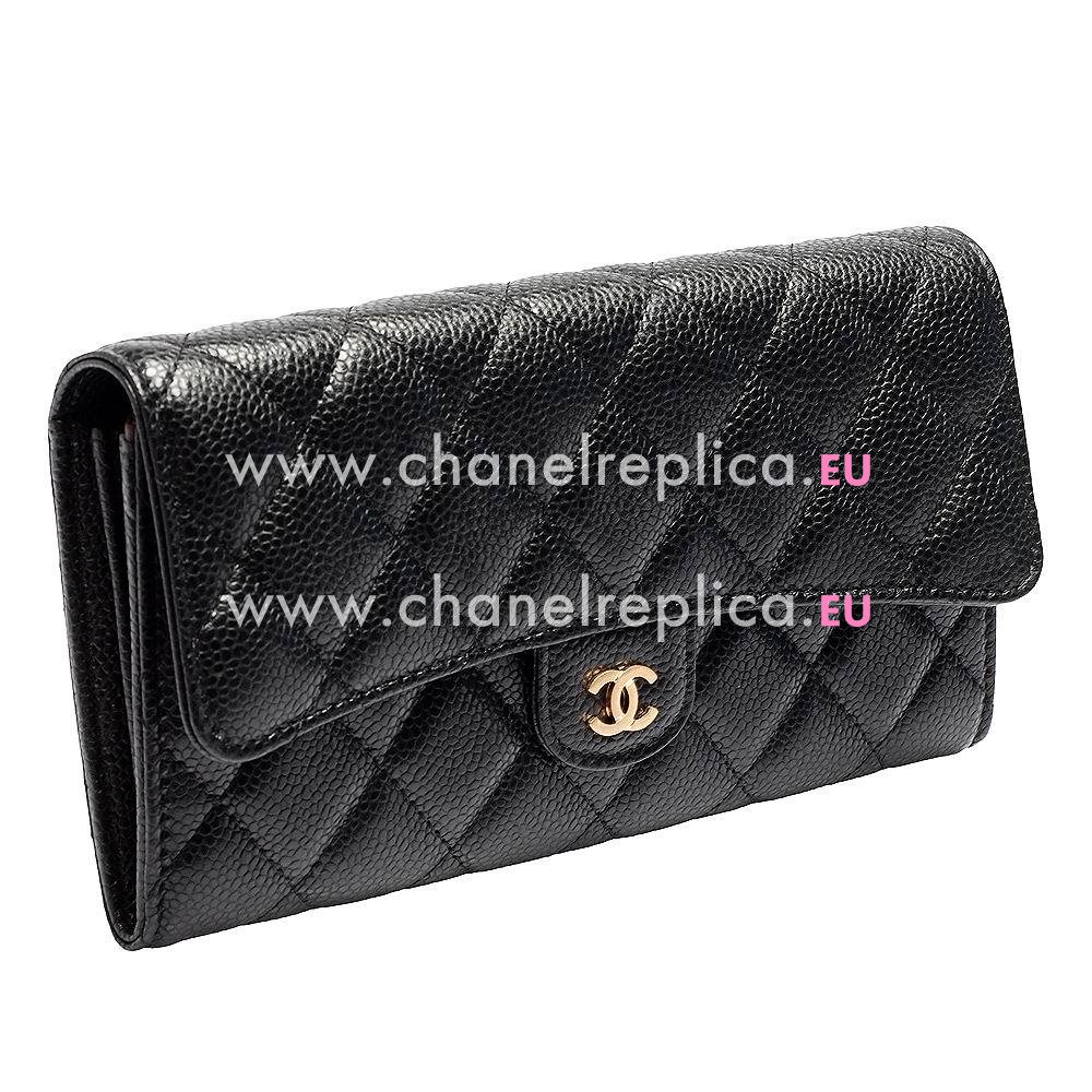 Chanel Caviar Gold CC Snapper Zipper Wallet Black A965986