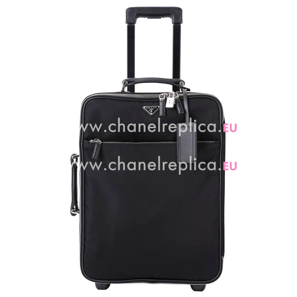 Prada Saffiano Triangle Logo Travel Classic Cowhide Luggage Black PR161016016