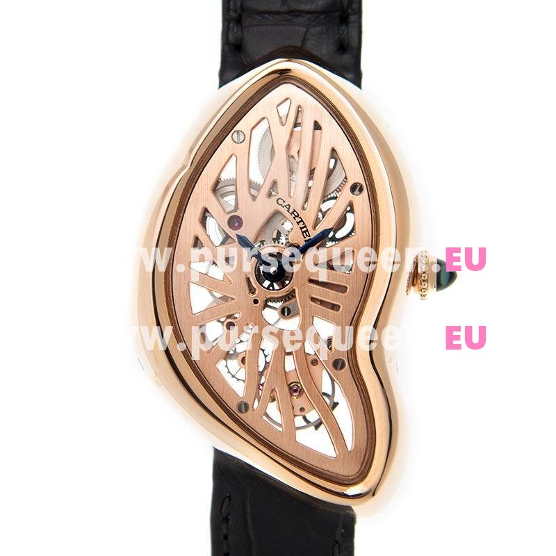 Cartier Crash Series Crocodile Strap Rose Gold Dial Watch WHCH0006