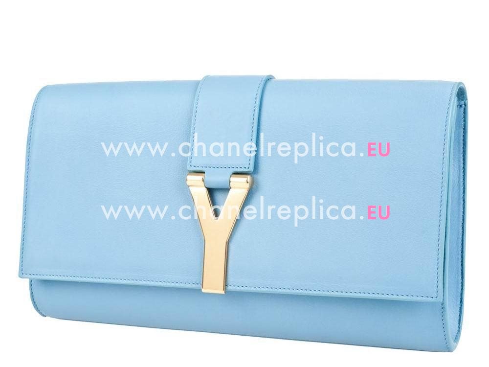 YSL Chye Leather Clutch Y Calfskin Small Bag In Light Blue YSL4889537