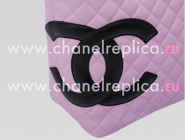 Chanel Cambon Lambskin Tote Bag Pink With Black CC A25169-P