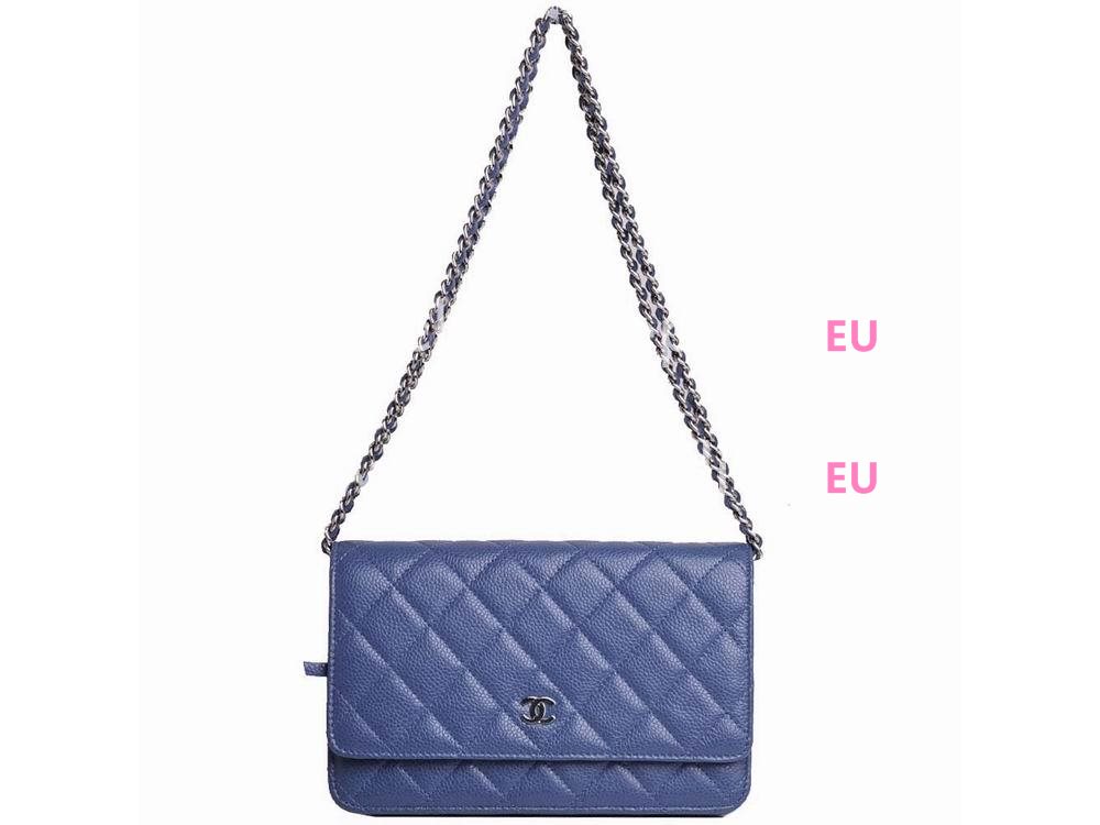 Chanel Lambskin Silver Chain Woc Bag Blue A33814BL