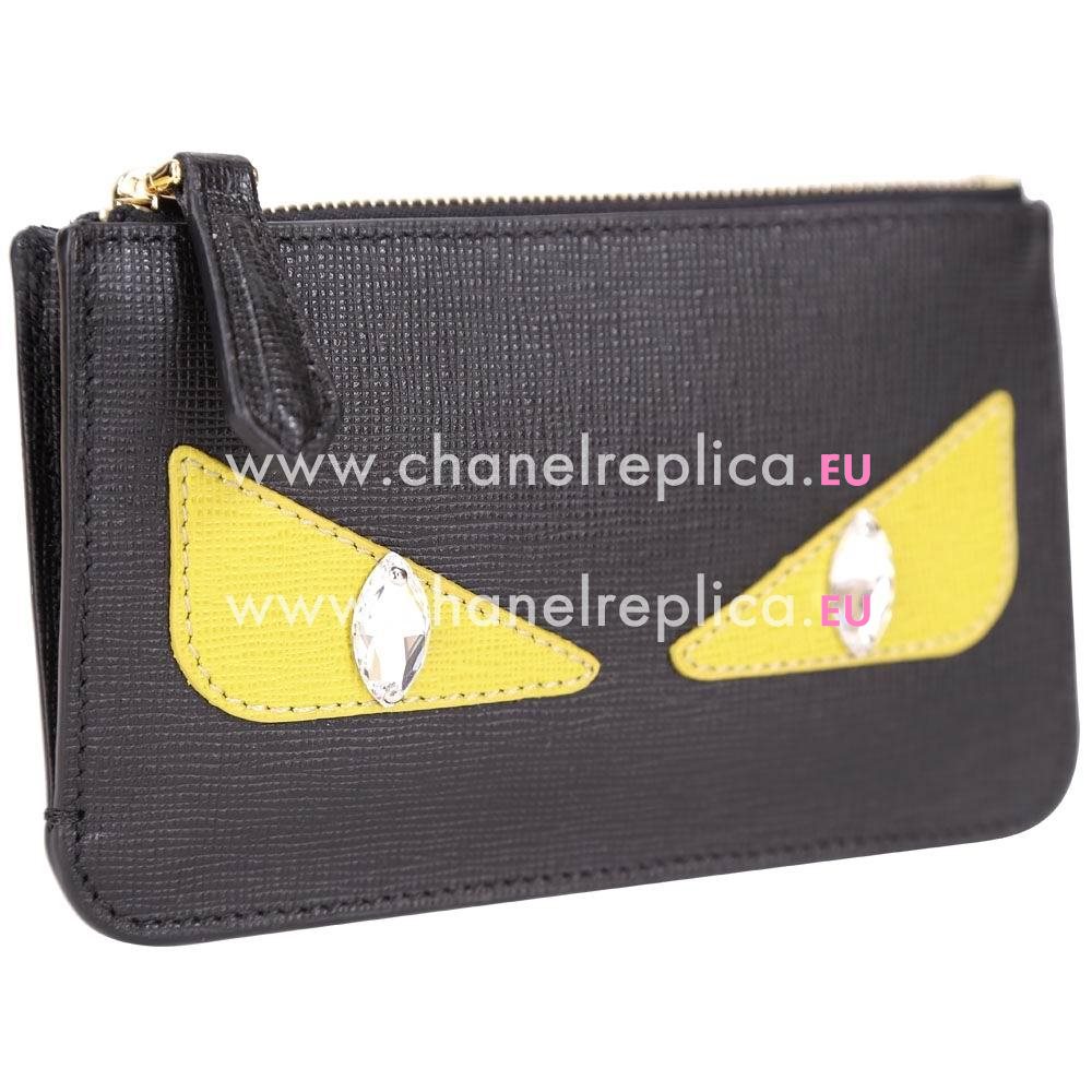 FENDI Monster Eye Cowhide Leather Change Purse Black F1548710