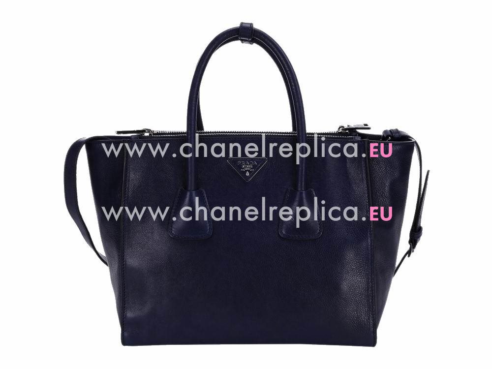 Prada Glace Calfskin Triangle Logo Handhand Dark Blue P467435