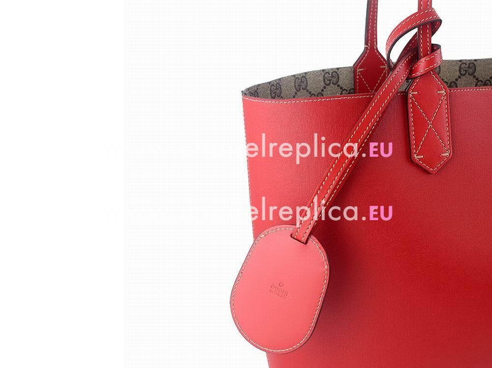 Gucci Calfskin Two Sided Tote Bag In Khaki Red G368568