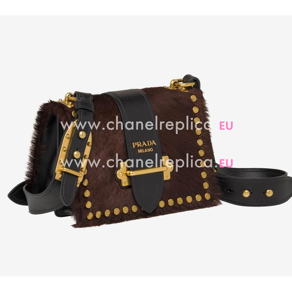 Prada Cahier Calf Leather Bag Brown Black P7091801