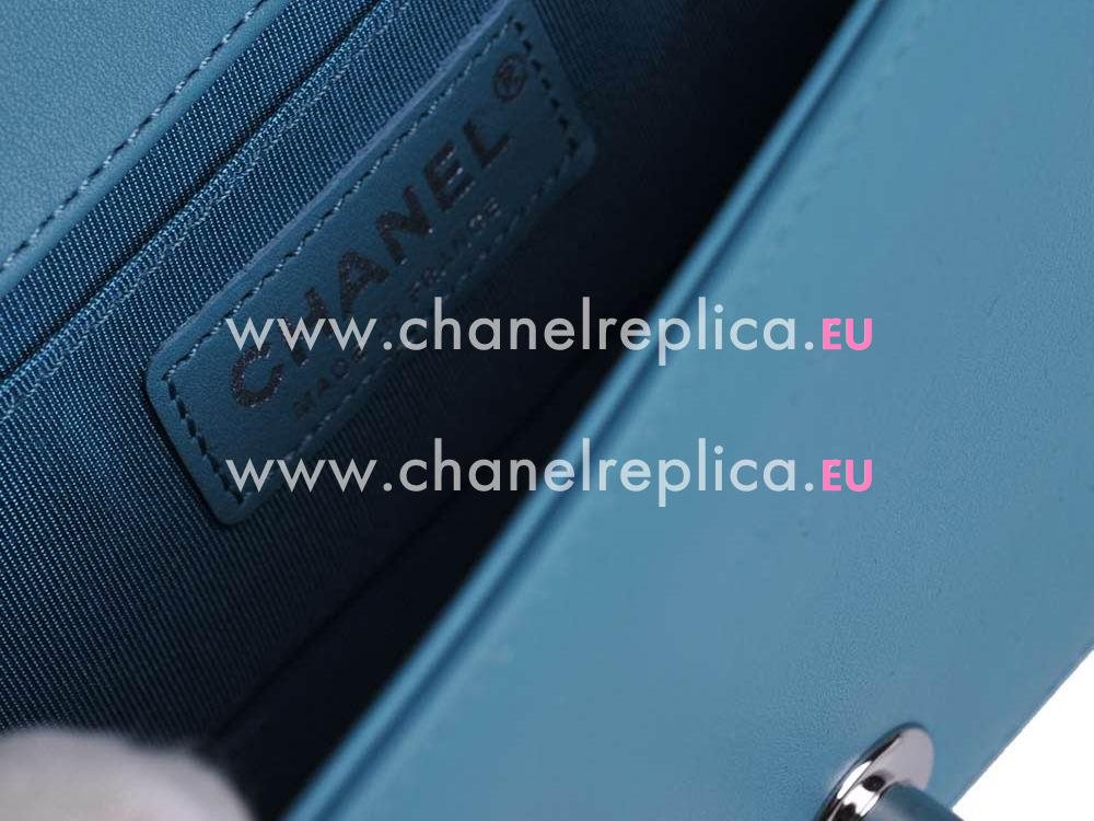 Chanel Lambskin Antique-Silver Chain Boy Mini Bag Bleu A67086