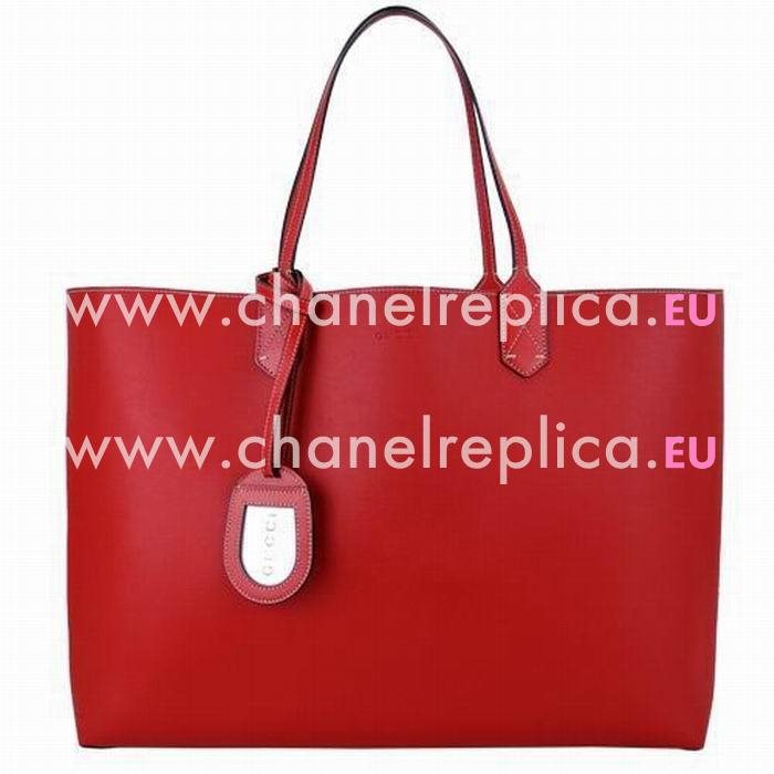Gucci Calfskin Two Sided Tote Bag In Khaki Red G5594613