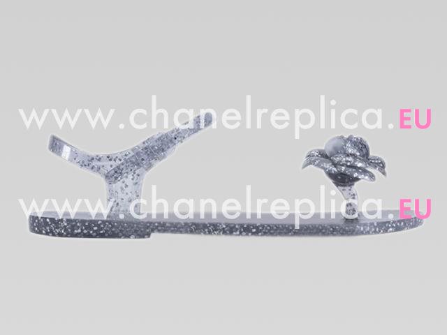 2013 Chanel Double C Camellia Strappy Sandals Silver A41999